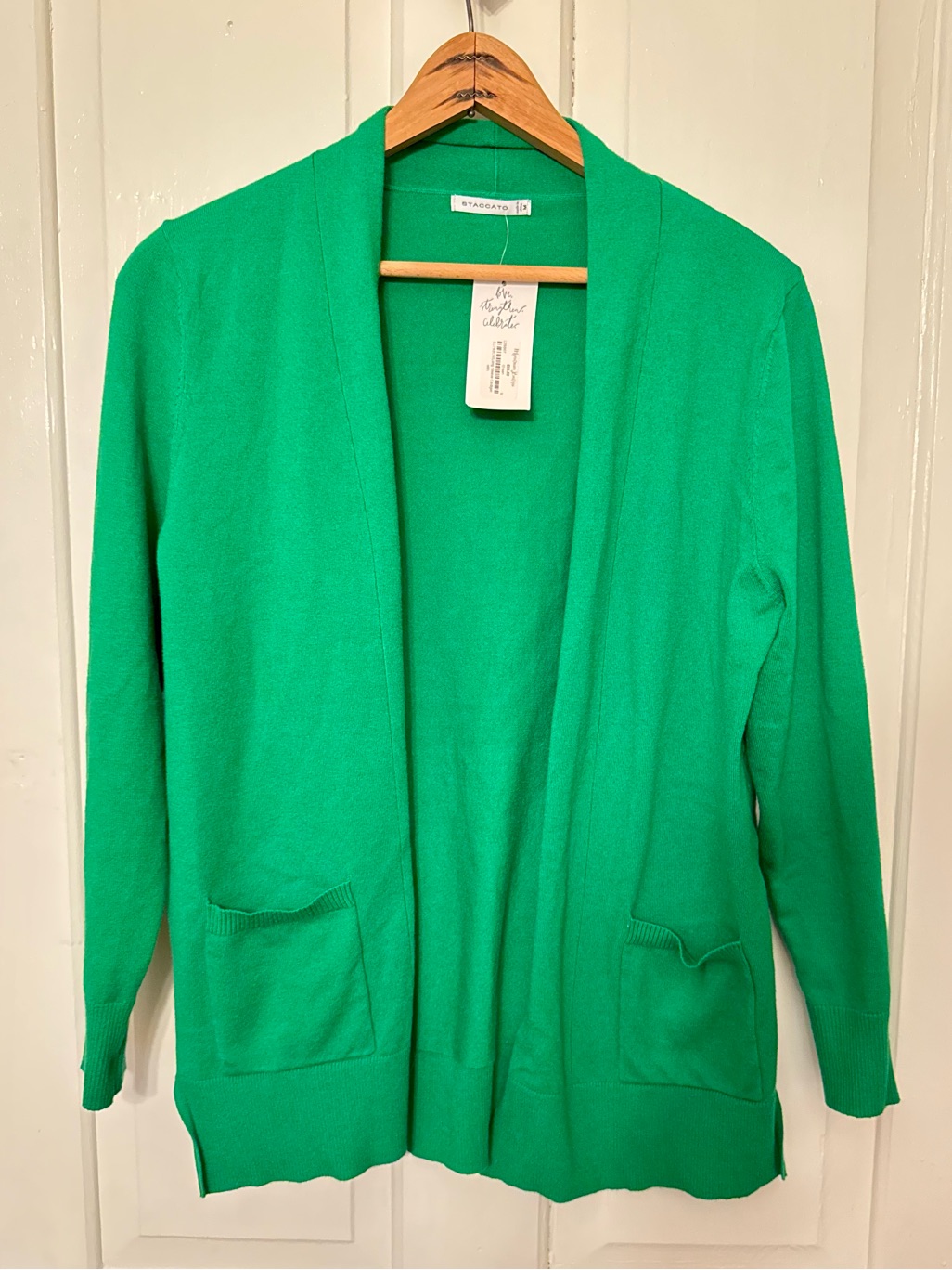 Staccato Green Open-Front Pocket Cardigan